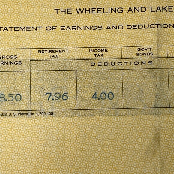 Lot of 5 Wheeling Lake Erie Railway Company 1940s  Employee Earning Pay Stub u - Picture 4 of 6